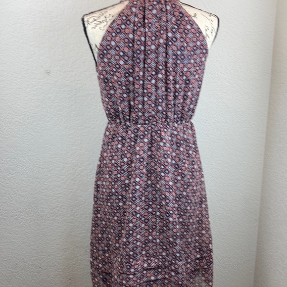 Loft Coral Geometric Halter Sleeveless Sheath Dress A85 - Picture 7 of 7